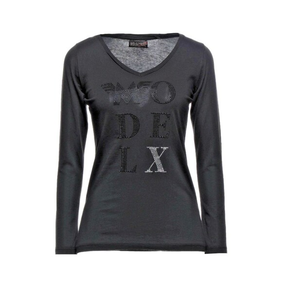 Matchless Women's Cotton Black Long Sleeve Embelished T-Shirt SZ L Made in Italy - Picture 1 of 16